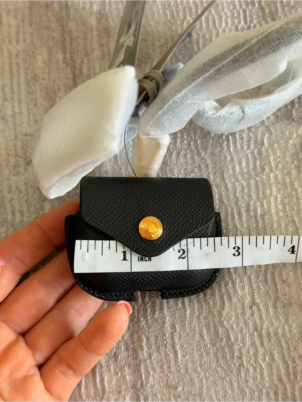 NWT! Tom Ford Black Pebbled Leather Airpod Pouch with Gold Hardware Authentic
